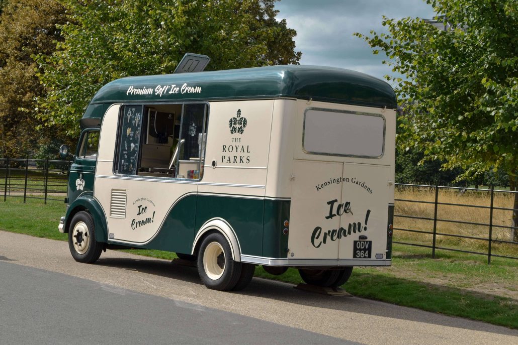 a green and white ice cream truck