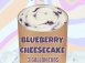 Blueberry Cheesecake ice cream in a 3 gallon DeConna tub with creamy cheesecake base and blueberry swirls.